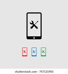 Smartphone with menu and tools icon . Vector illustration.