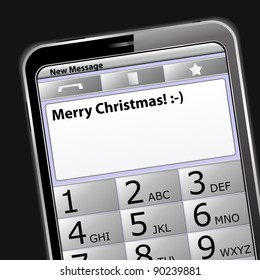 Smartphone with 'Merry Christmas' sms on the screen