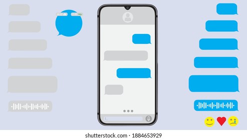 Smartphone Message Animation Set. Voice Message Bubbles Template Design. Text Messages. Messenger Conversation Mockup. SMS Chat. Type Sms Message. Communication In Social Media Network