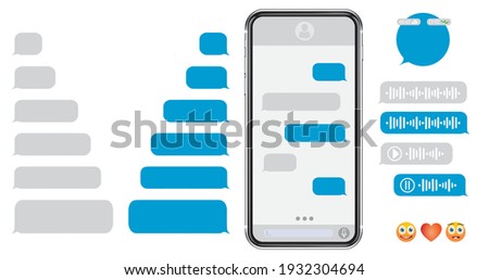 Smartphone message animation set Voice message bubbles template design. Text messages send and receive. Messenger conversation mockup. SMS chat. Type sms message. Communication in social media network