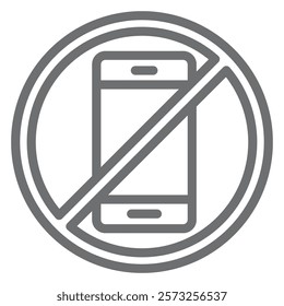 Smartphone message ban line icon, prohibited elements concept. Vector graphics. Phone speaking, communication forbidden sign on white background, outline style icon for mobile or web design