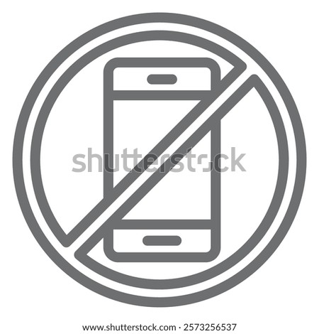 Smartphone message ban line icon, prohibited elements concept. Vector graphics. Phone speaking, communication forbidden sign on white background, outline style icon for mobile or web design