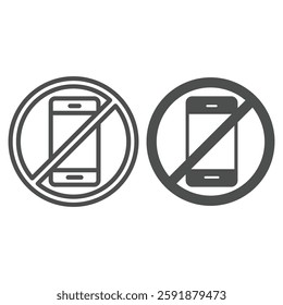 Smartphone message ban line and solid icon, prohibited elements concept. Vector graphics. Phone speaking, communication forbidden sign on white background, outline style icon for mobile or web design