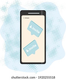 Smartphone con burbuja de mensajes sobre la invitación