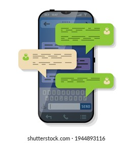 Smartphone With Message Bubbles Of Conversation. Dialog Boxes Pop Up Over Screen Of Phone