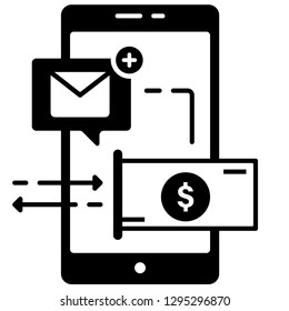 Smartphone with message and cash vector illustration in solid color design
