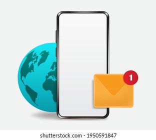 Smartphone Message And Email Notification Templates With Inbox, Smartphone, And Globe Icons As Picture Elements,vector Technogy Con Cept