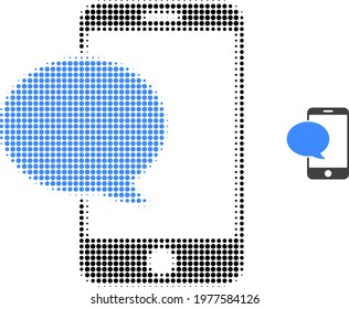 Smartphone message halftone dot icon illustration. Halftone array contains circle dots. Vector illustration of smartphone message icon on a white background.