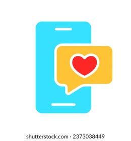 Smartphone with message with heart line icon. Gadget, phone, applications, Internet, technology, communication. Vector color icon on a white background for business and advertising.