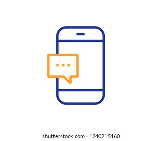 Smartphone Message icon. Cellphone or Phone messenger sign. Ð¡ommunication Mobile device with Chat symbol. Colorful outline concept. Blue and orange thin line color icon. Smartphone message Vector