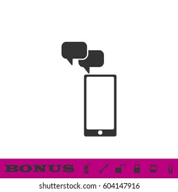 Smartphone Message icon flat. Black pictogram on white background. Vector illustration symbol and bonus button