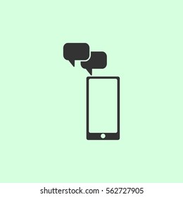 Smartphone Message icon flat. Grey vector symbol on green background
