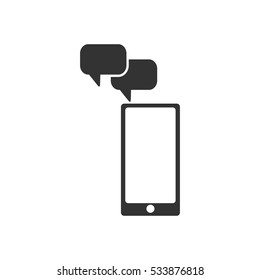 Smartphone Message icon flat. Illustration isolated on white background. Vector grey sign symbol