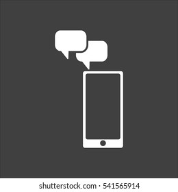 Smartphone Message icon flat. Vector white illustration isolated on black background. Flat symbol