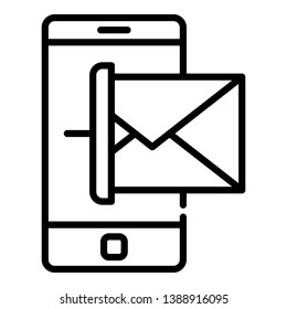 Smartphone and message icon. Outline smartphone and message vector icon for web design isolated on white background