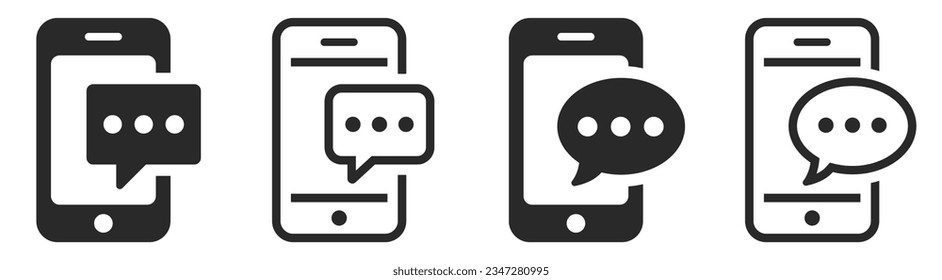 Juego de iconos de mensajes de Smartphone. Señal de mensaje de texto de teléfono móvil. Sms móviles para aplicaciones y sitios web.