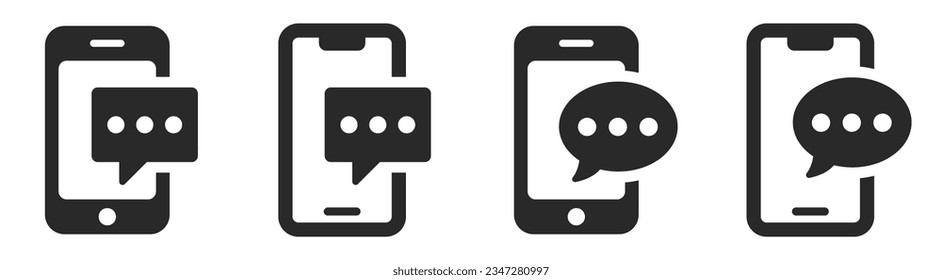 Smartphone message icon set. Mobile phone text message sign. Mobile sms for apps and websites.