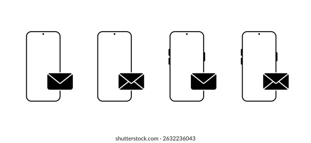 Smartphone with message icon set. Mobile phone with envelope email sign symbol