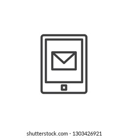 Smartphone message line icon. linear style sign for mobile concept and web design. Mobile phone screen with envelope mail outline vector icon. Symbol, logo illustration. Pixel perfect vector graphics