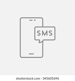 Smartphone mit Nachrichtenzeilensymbol für Web-, Handy- und Infografiken. Vektorgrafik, dunkelgraues Symbol einzeln auf hellgrauem Hintergrund.