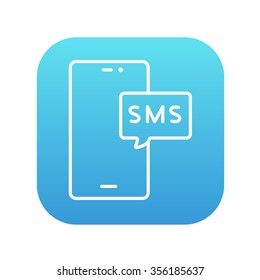 Smartphone con icono de línea de mensajes para web, móvil e infografías. Icono de blanco vector en el cuadrado de gradiente azul con esquinas redondeadas aisladas en fondo blanco.