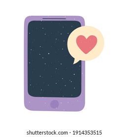 smartphone message love and romance in cartoon style vector illustration