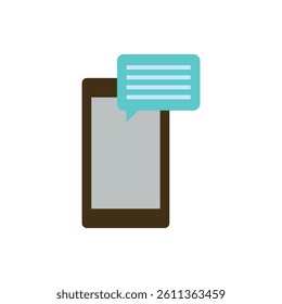 Smartphone with Message Notification Icon, A simple, flat design illustration of a smartphone with a light teal message bubble notification displayed prominently.