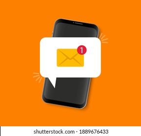 Smartphone With Message Notification. Notice On Message. New Email Notification On The Phone Screen. Envelope With New Message.