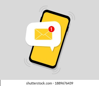 Smartphone With Message Notification. Notice On Message. New Email Notification On The Phone Screen. Envelope With New Message.