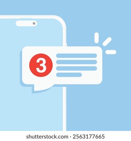 Smartphone with Message Notifications Concept. Smart Mobile Phone with Reminder Sign on Isolated Background. Vector Illustration