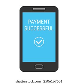 Smartphone con mensaje "Pago exitoso" en la pantalla. Ilustración vectorial aislada sobre fondo blanco