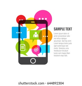 Smartphone with message. Text bubble. Vector illustration.
