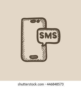 Smartphone with message vector sketch icon isolated on background. Hand drawn Smartphone with message icon. Smartphone with message sketch icon for infographic, website or app.