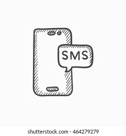 Smartphone con icono de esbozo de vector de mensajes aislado en segundo plano. Hand dibujó Smartphone con icono de mensaje. Smartphone con icono de boceto de mensajes para infografía, sitio web o aplicación.