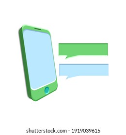 smartphone with messages chat. 3d notification in mobile screen. online dialog and feedback. Vector isometric sosial network.
