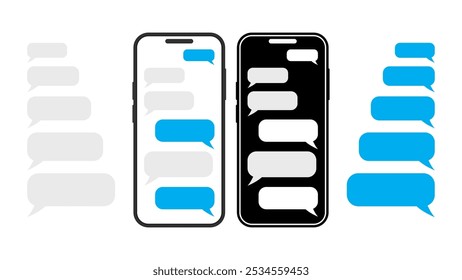 Smartphone Messaging Concept: Chat, Send, and Receive SMS with Social Messenger Apps. Vector.