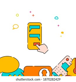 Smartphone messaging filled line vector icon, simple illustration, people communication related bottom border.