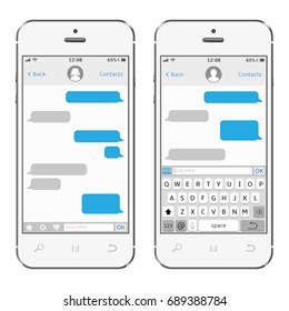 Smartphone with messaging sms app. Messenger window. Chating and messaging concept. Vector.