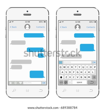 Smartphone with messaging sms app. Messenger window. Chating and messaging concept. Vector.