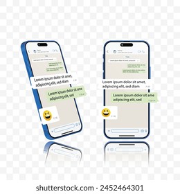 Smartphone with Messenger Application on the Screen. Messenger Conversation Mockup, Messenger and SMS UI Template, and Communication in Social Media Network. Vector.