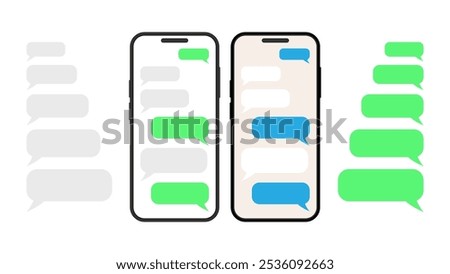 Smartphone Messenger Chat Bubbles. Creative Message Designs for Sending, Receiving SMS, and Social Media Conversations. Vector.