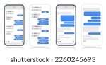 Smartphone with messenger chat screen. SMS-template of bubbles and voice messages for composing dialogues. Modern vector illustration in flat style.