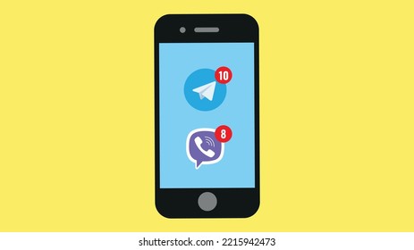 Smartphone with messenger icons and message counters