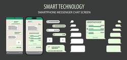 Smartphone and Messenger UI Template, Social Communication and Messengers App in Mobile Communication Illustration. Chat App in Smart Mobile Phone Template. Modern Realistic Cellphone. Vector.