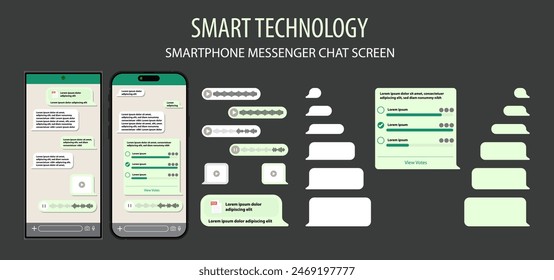 Smartphone and Messenger UI Template, Social Communication and Messengers App in Mobile Communication Illustration. Chat App in Smart Mobile Phone Template. Modern Realistic Cellphone. Vector.