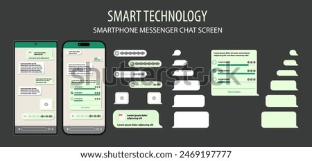 Smartphone and Messenger UI Template, Social Communication and Messengers App in Mobile Communication Illustration. Chat App in Smart Mobile Phone Template. Modern Realistic Cellphone. Vector.