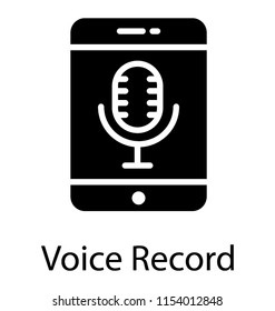 
A smartphone with the mic graphic , voice record process 
