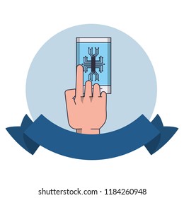 Smartphone with microchip round emblem