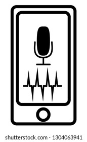 Smartphone. Microphone button with bright voice and sound imitation lines