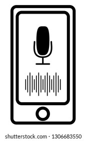 Smartphone. Microphone button with bright voice and sound imitation lines